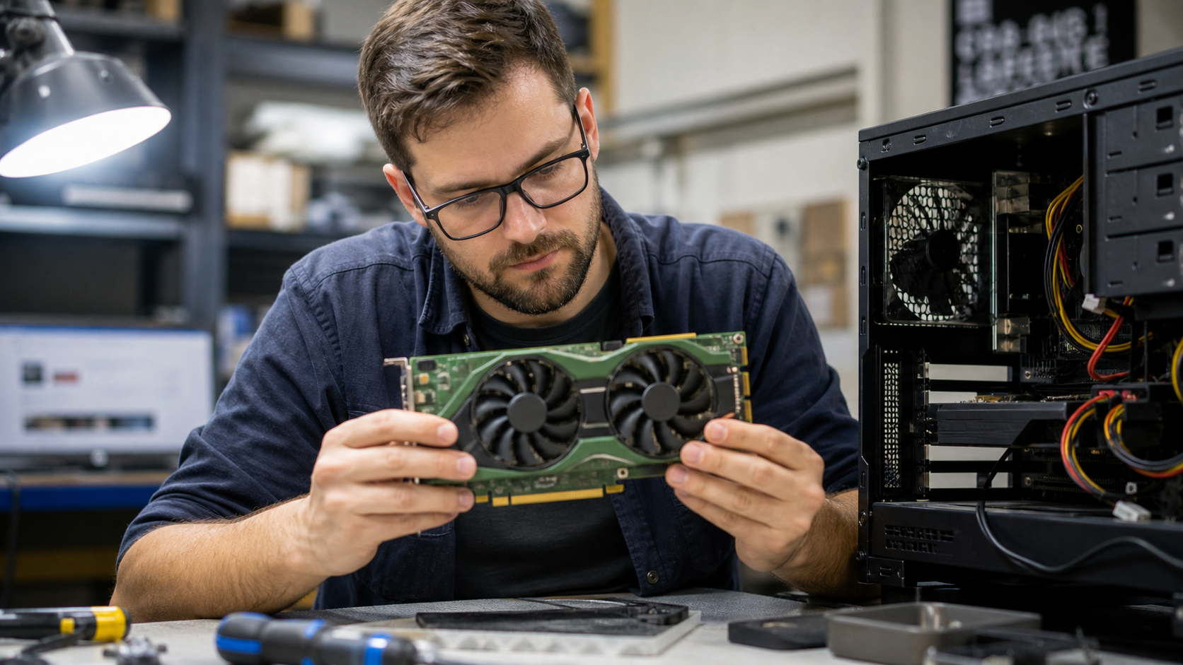 Techniker mit PC-Bauteil